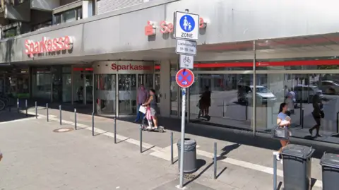 Street view of the Sparkasse branch facade in Gelsenkirchen