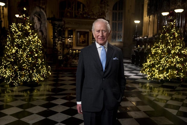King Charles III during the recording of his Christmas message at Westminster Abbey, Dec. 11, 2025.