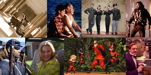 Collage of films added to the 2026 National Film Registry: Inception, The Karate Kid, White Christmas, The Thing, The Grand Budapest Hotel, The Incredibles, Clueless, and Glory.