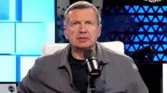 Russian TV host Vladimir Solovyov on the set of Solovyov Live.