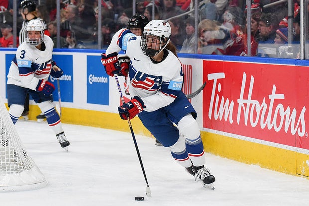 Caroline Harvey (#4) of Team USA in action against Canada during the 2025 Rivalry Series in Edmonton.