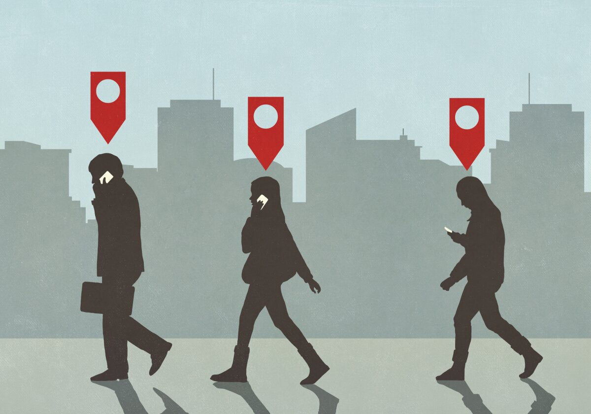Conceptual image of a smartphone location pin representing location sharing and tracking.